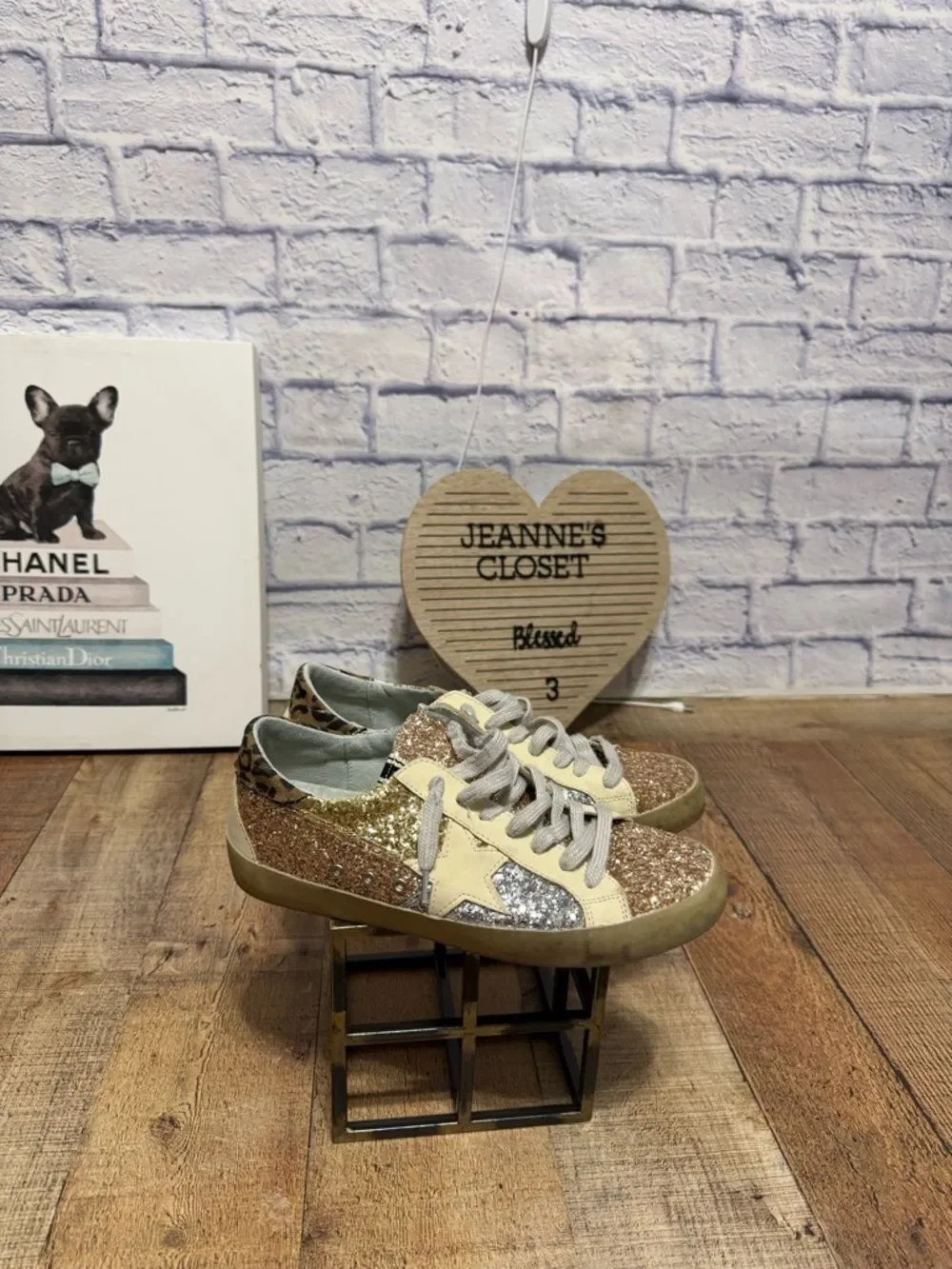 SHU SHOP Paris Colorblock Multicolor Glitter Star LOW TOP Sneakers Size 8.5